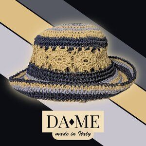 DA-ME Made in Italy Woven Straw Bucket Hat in Blue, Natural, and Silvery Blue